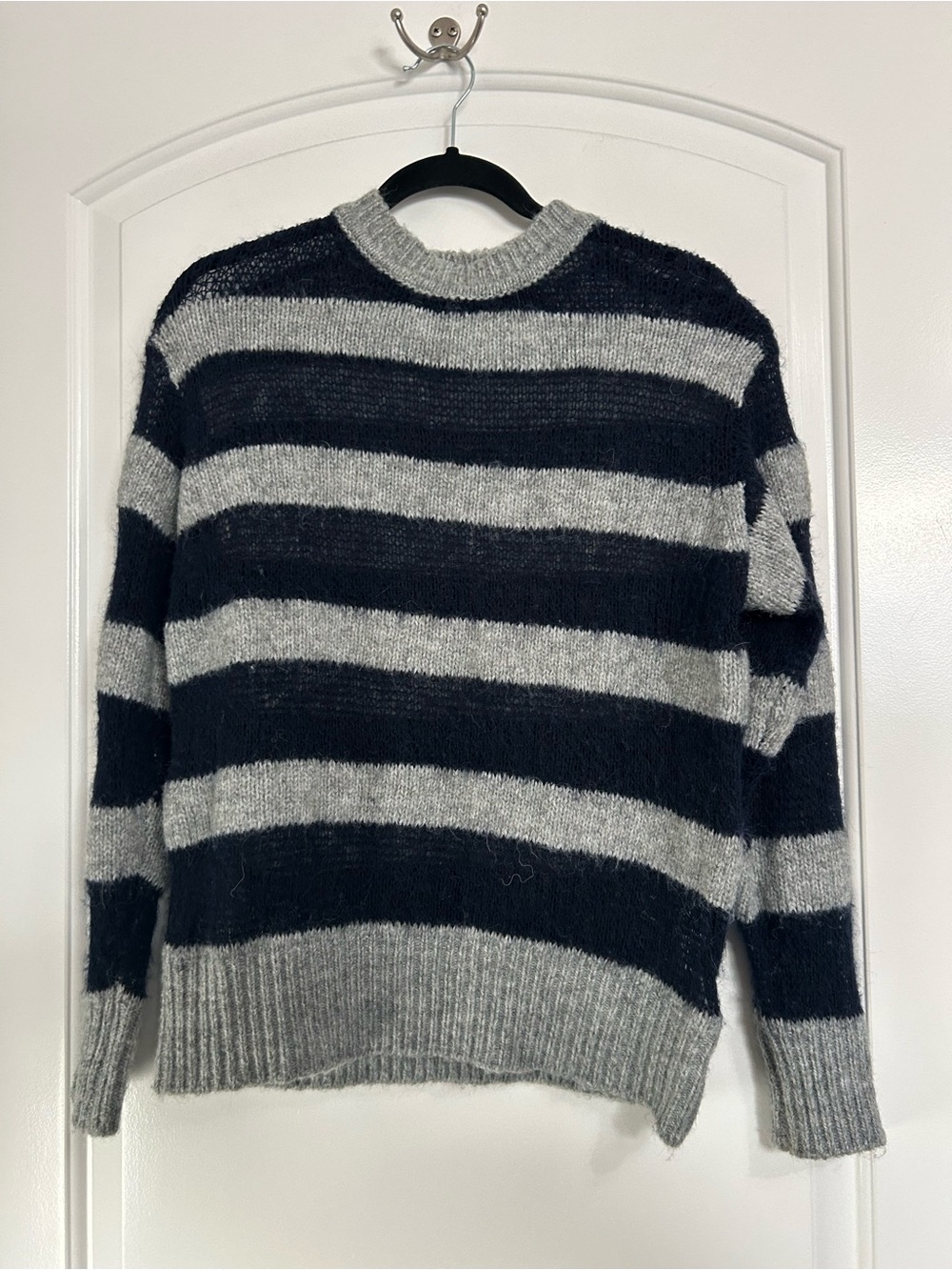 Zara Striped Wool Blend Crewneck Sweater size XS preppy fall cozy rugby nautical